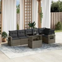 7-delige Loungeset met kussens poly rattan grijs - thumbnail