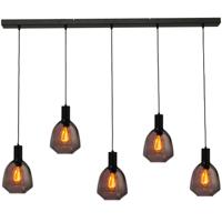 Masterlight 5-lichts hanglamp - zwart -Porto met Nicolette red glazen - 2711-05-05-130-5-13 - thumbnail