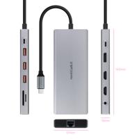 NANOCABLE 10.16.4612 - USB-C Hub, 12-in-1, USB-C 3.1 naar 3 x USB-A 3.2 + USB-C PD + 2 x HDMI 4K @ 60Hz + RJ45 1 Gbps + TF + SD + Audio Jack 3.5, Aluminium, Grijs, 1 ca. 8 cm - thumbnail