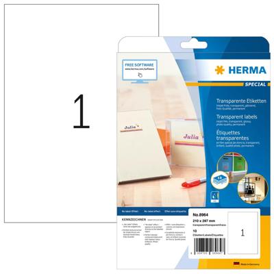 Etiket herma 8964 210x297mm 10st transp glanzend