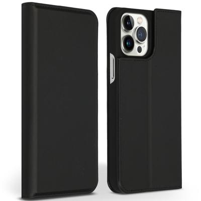 Accezz Premium Leather Slim Book Case voor Apple iPhone 13 Pro Max Telefoonhoesje Zwart