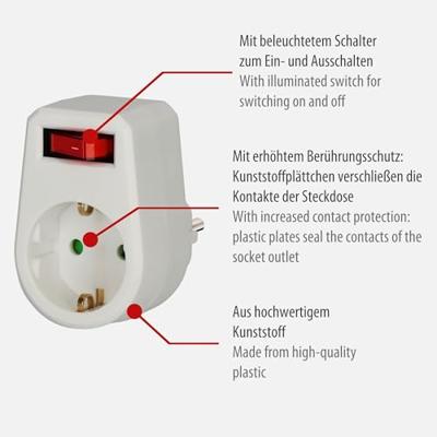 Brennenstuhl Adapterstelker geaarde 1+ schakelaar - 1508070