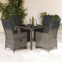 5-delige Bistroset met kussens poly rattan grijs - thumbnail