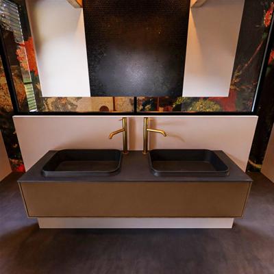 Badkamermeubelset Mondiaz Erin 150 cm met 1 Lade met RIDGE Wastafel Dubbel Urban met 2 kraangaten Greeploos Mat Rust Badkamermeubelset Mondiaz Erin 150 cm met 1 Lade met RIDGE Wastafel Dubbel Urban met 2 kraangaten Greeploos Mat Rust