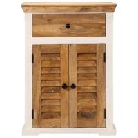 Dressoir 55x30x73 cm massief ruw mangohout wit en bruin - thumbnail