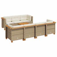 8-delige Loungeset met kussens poly rattan beige - thumbnail