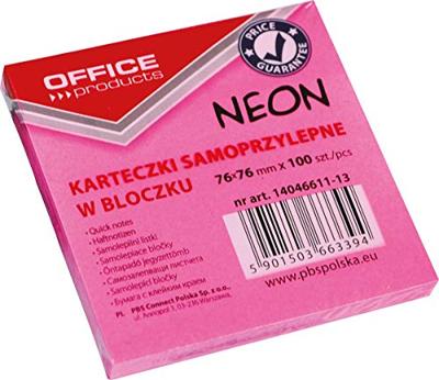 OFFICE products memoblok Neon, 76 x 76 mm, 100 vel, neonroze