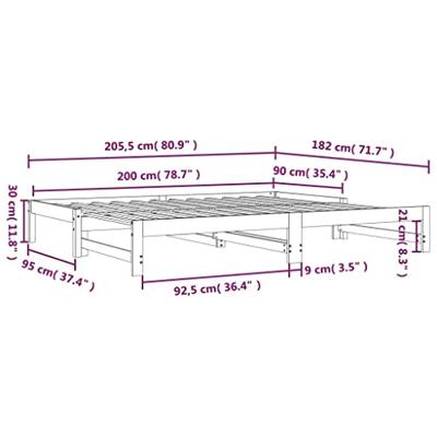 Slaapbank uitschuifbaar 2x(90x200) cm massief grenenhout