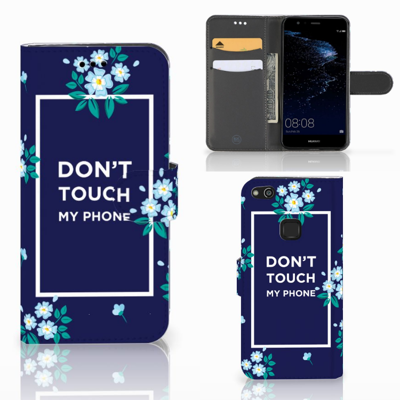 Huawei P10 Lite Portemonnee Hoesje Flowers Blue DTMP Huawei P10 Lite Portemonnee Hoesje Flowers Blue DTMP
