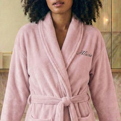 Dames badjas borduren - Roze - S/M