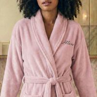 Dames badjas borduren - Roze - S/M - thumbnail