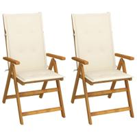 Tuinstoelen 2 st verstelbaar met kussens massief acaciahout - thumbnail