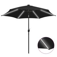 VidaXL Parasol met led-verlichting en aluminium paal 300 cm zwart - thumbnail