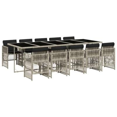 11-delige Tuinset met kussens poly rattan lichtgrijs