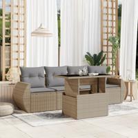 5-delige Loungeset met kussens poly rattan beige - thumbnail