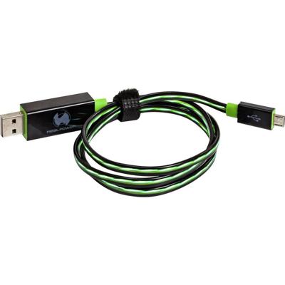 RealPower LED drijvende kabel micro-USB, LED laad- en datakabel met micro-USB-aansluiting, voor HTC, Huawei, Samsung, Sony, Nokia, Nexus, Kindle en andere Android smartphones, (zwart/groene LEDs)