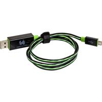 RealPower LED drijvende kabel micro-USB, LED laad- en datakabel met micro-USB-aansluiting, voor HTC, Huawei, Samsung, Sony, Nokia, Nexus, Kindle en andere Android smartphones, (zwart/groene LEDs) - thumbnail
