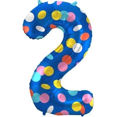 Folieballon &apos;2&apos; Kleurrijke Stippen