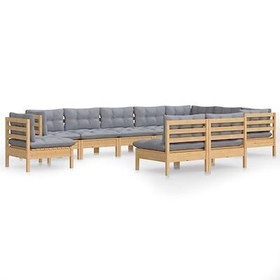 10-delige Loungeset met grijze kussens massief grenenhout