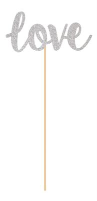 Prikkers &apos;Love&apos; Zilver Glitter - 18 cm