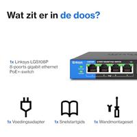 Linksys LGS108P-EU 8-poorts onbeheerde Gigabit PoE-netwerkswitch met vier PoE+-poorten - Tot 1000 Mbps voor bedrijven, thuis, kantoor, IP-beveiliging - Desktop-Ethernet-switch - thumbnail