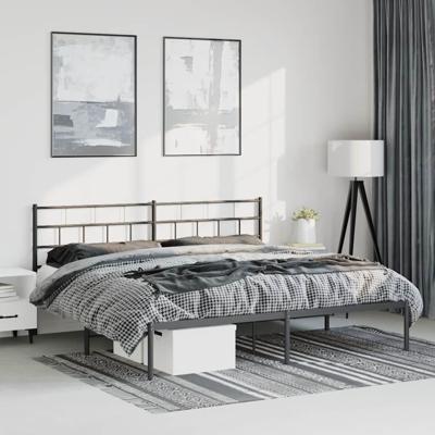 Bedframe met hoofdbord metaal zwart 183x213 cm