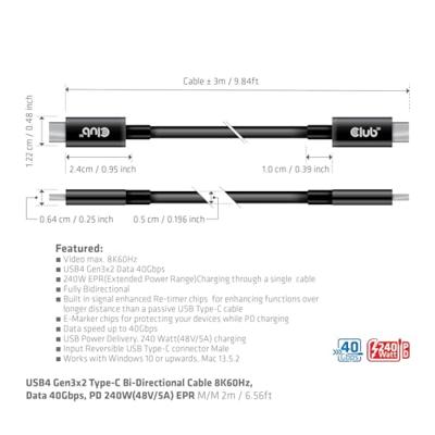 Club3D USB4 Gen 3x2 40Gbps 240W USB Type-C 3m