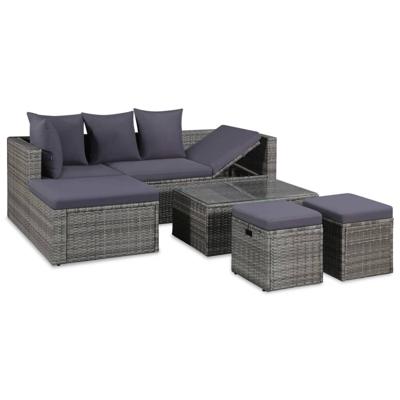 4-delige Loungeset met kussens poly rattan grijs