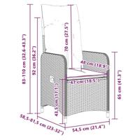 Tuinstoelen 2 st verstelbaar met kussens poly rattan grijs - thumbnail