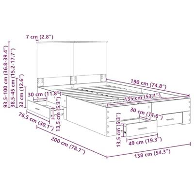 Bedframe met hoofdeinde Sonoma Eiken 135 x 190 cm Bewerkt hout