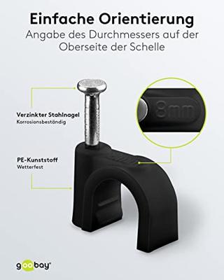 Enzo Goobay kabelclip 8mm rond zwart box(100) - 4113233