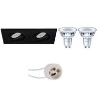 LED Spot Set - Pragmi Borny Pro - GU10 Fitting - Inbouw Rechthoek Dubbel - Mat Zwart - Kantelbaar - 175x92mm - Philips - CorePro 830 36D - 3W - Warm Wit 3000K - Dimbaar - thumbnail