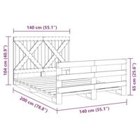 Bedframe met hoofdbord massief grenenhout wit 140x200 cm - thumbnail