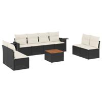 9-delige Loungeset met kussens poly rattan zwart - thumbnail