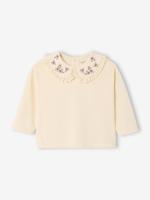 T-shirt baby met lange mouwen en geborduurde kraag ecru - thumbnail