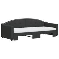 Slaapbank met onderschuifbed en matrassen 80x200 cm stof zwart - thumbnail