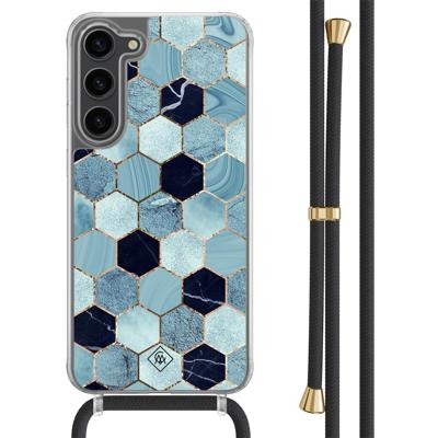 Samsung Galaxy S23 Plus hoesje met zwart koord - Blue cubes