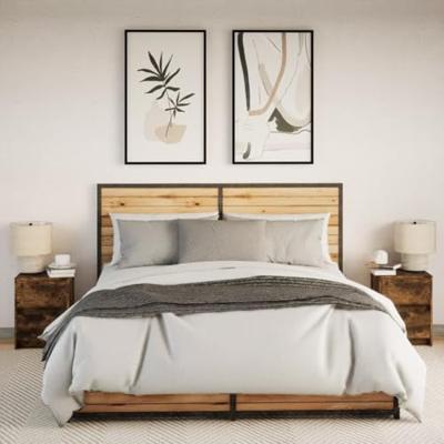 Nachtkastjes met LED 2 st bewerkt hout gerookt eikenkleurig Nachtkastjes met LED 2 st bewerkt hout gerookt eikenkleurig