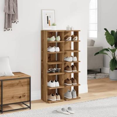 VidaXL Schoenenkasten 2 st 28x27x102 cm bewerkt hout artisanaal eiken