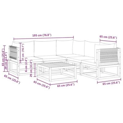 6-delige Loungeset met kussens massief acaciahout