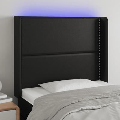 Hoofdbord LED 163x16x118/128 cm kunstleer zwart - thumbnail