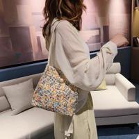 Wollen gebreide parel emmer één schoudertas dames handtas (kleur: geel maat: OneSize) - thumbnail