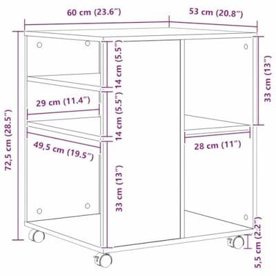 Opbergkast met wiel Zwart Eiken 60 x 53 x 72,5 cm Bewerkt hout