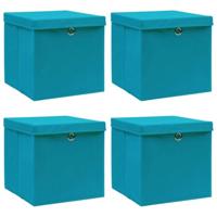 VidaXL Opbergboxen met deksel 4 st 32x32x32 cm stof babyblauw - thumbnail