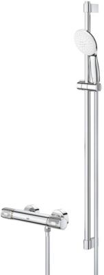 GROHE Grohtherm 1000 Performance Doucheset - thermostatische douchekraan - met rozetten - met glijstangset - 90cm - ronde handdouche - 2 straalsoorten - gladde doucheslang - chroom 34835001