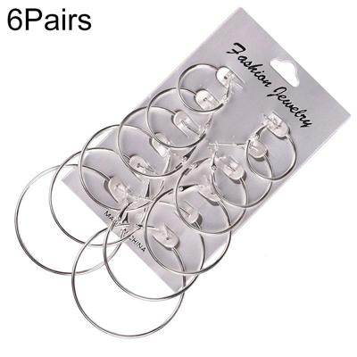 6 paar/set vrouwen Steampunk Fashion cirkel hoepel oorbellen (zilver)