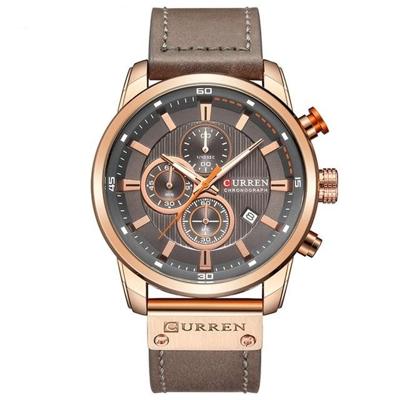 CURREN M8291 Chronograph horloges casual lederen horloge voor mannen (Rose Case Gray gezicht)