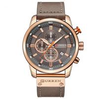 CURREN M8291 Chronograph horloges casual lederen horloge voor mannen (Rose Case Gray gezicht) - thumbnail
