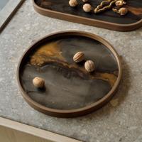 Ethnicraft Rond Dienblad 'Linear Flow' 30cm, kleur Brons - thumbnail