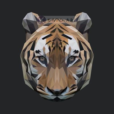 Schilderij - Tijger, digitaal , Bruin wit zwart , 3 maten , Premium print
